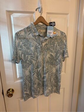 Laguna B Men's Polo in Light Blue and Navy Abstract Pattern